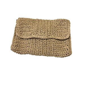 SFERA Straw Clutch Removable Gold Tone Chain Link Shoulder Strap 10" x 7" NWOT
